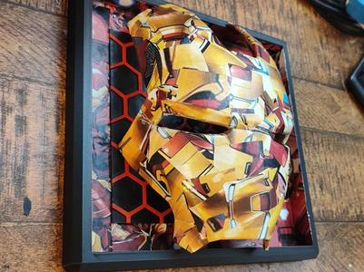 Ironman mask frame, with led and comic patchwork
