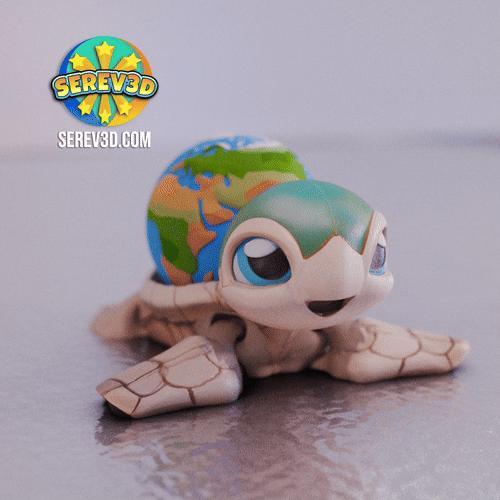 Planet Earth Turtle - Keychain - 3D print STL and 3MF file