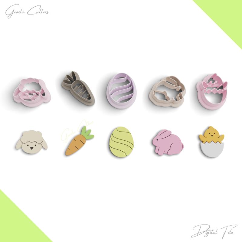 Easter Day Polymer Clay Cutter Package, 5 Models, 2 Cutter Version, 5 Size, Stl File, No: 1193