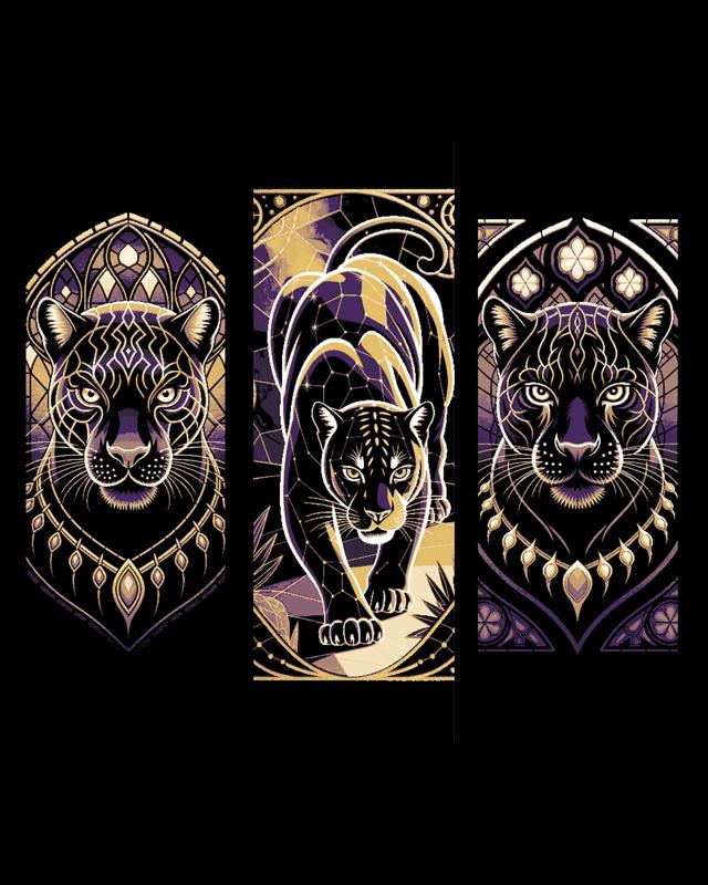 Black panthers are on the prowl - Set of Bookmarks in a Vector art style with a stained glass look