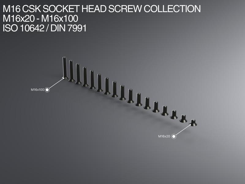 M16 CSK Socket Head Screw Collection M16x20-M16x100 ISO 10642 / DIN 7991