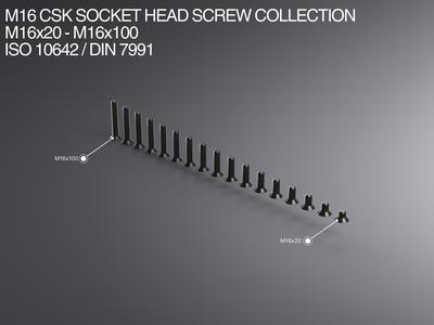 M16 CSK Socket Head Screw Collection M16x20-M16x100 ISO 10642 / DIN 7991