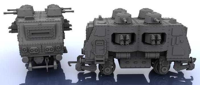 OO Train - Warhammer Style - 1 Segment Mirrorred Quad Turrets