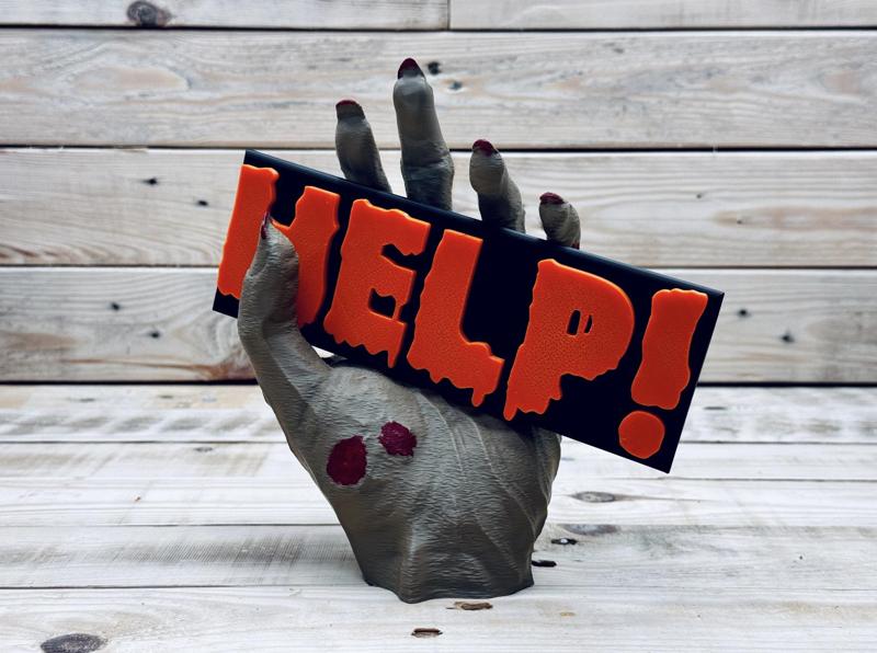 Zombie Hand Holding Text Sign (Freestanding)