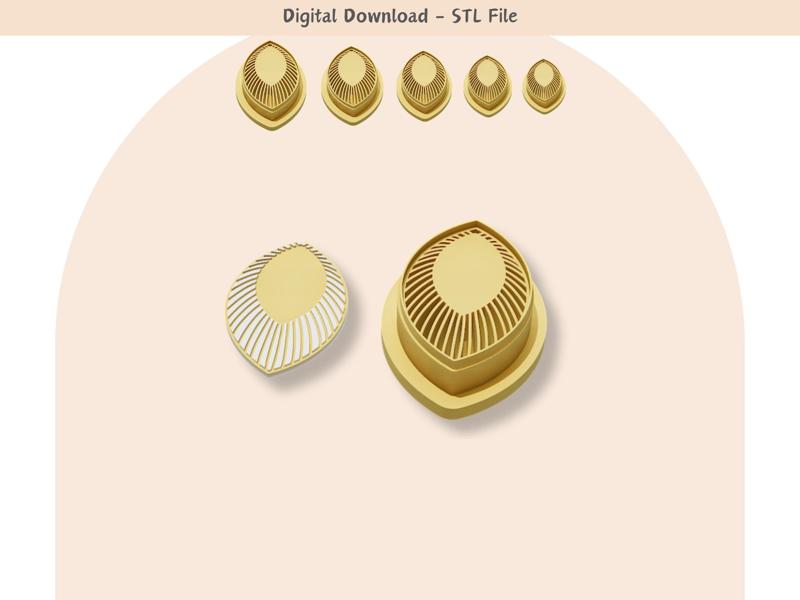 Lined Leaf Clay Cutter for Polymer Clay | Digital STL File | Clay Tools | 5 Sizes Clay Cutters