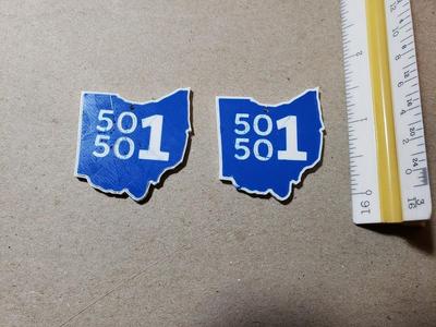 50501 logo badge and earrings