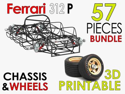 Ferrari 312 P Chassis Frame Undercarriage - Wheels Pack Bundle 3D Model Collection