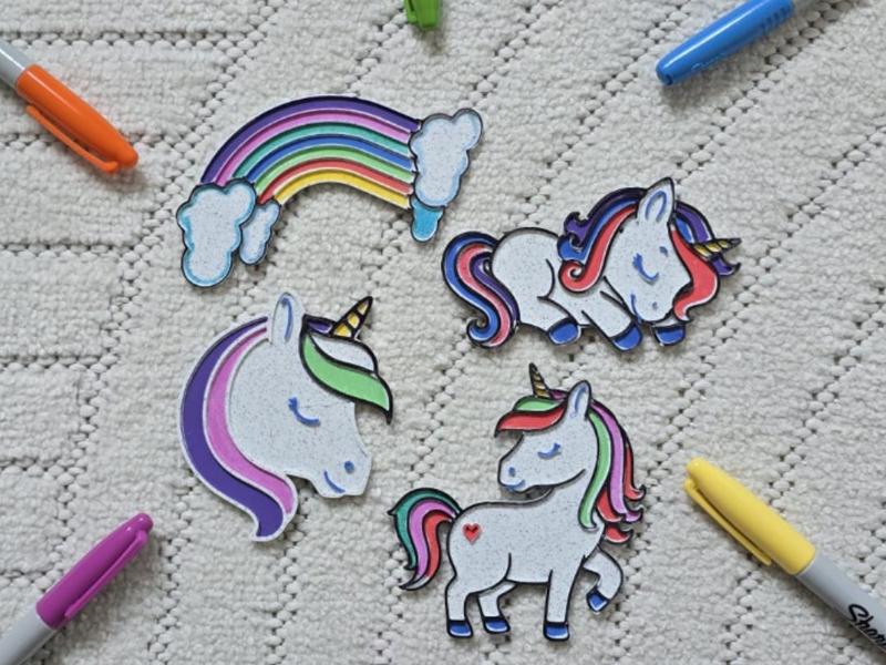 Rainbow Unicorn Horse Cute Love Coloring Plate Set