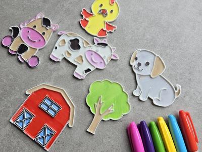 Cute Farm Animals Coloring Set Barn Chick Dog Cow