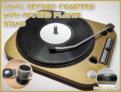 Vinyl coasters with record player stand