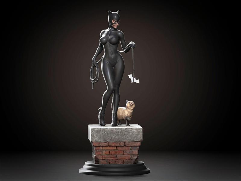 Catwoman statue with cat