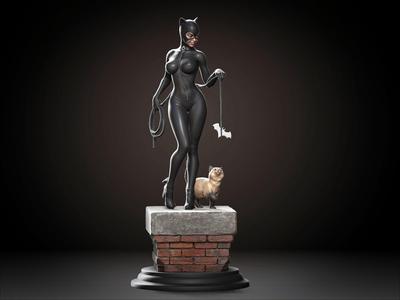 Catwoman statue with cat