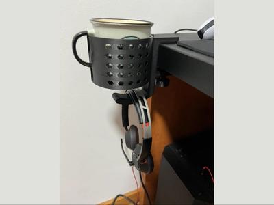 Desk Edge Cup and Headphone Holder