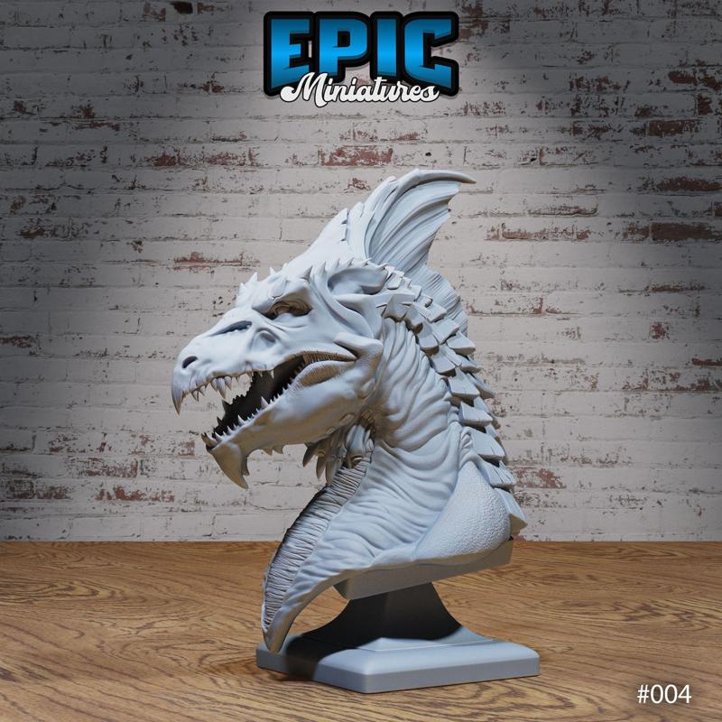 White Dragon Bust / Drake Decoration / Collectible Monster / Fantasy Figure / Magical Beast Statue / Legendary Draconic Army