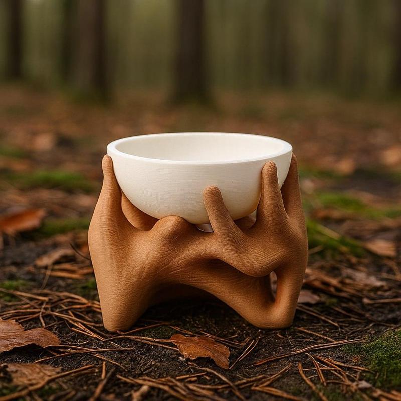 Holding Nature – Planter and Bowl with Root-Shaped Stand | Forest-Inspired Rustic Decor 