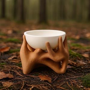 Holding Nature – Planter and Bowl with Root-Shaped Stand | Forest-Inspired Rustic Decor 