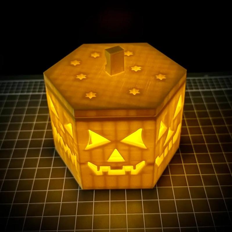 Hexagon Scary Pumpkin Halloween Tealight Candle (multiple faces)   