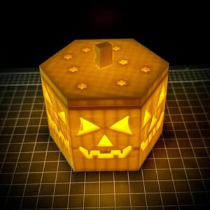 Hexagon Scary Pumpkin Halloween Tealight Candle (multiple faces)   