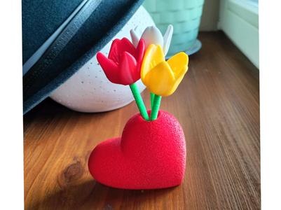 Heart vase with tulips -Valentines, standing decor