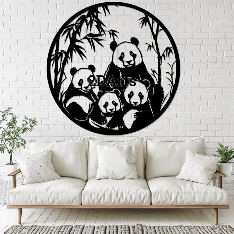 Panda Family in Bamboo Forest 2D Wall Art/Window Art