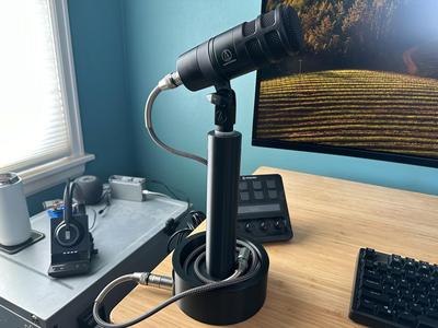 Desktop Microphone Stand with cable management and customizable XLR port