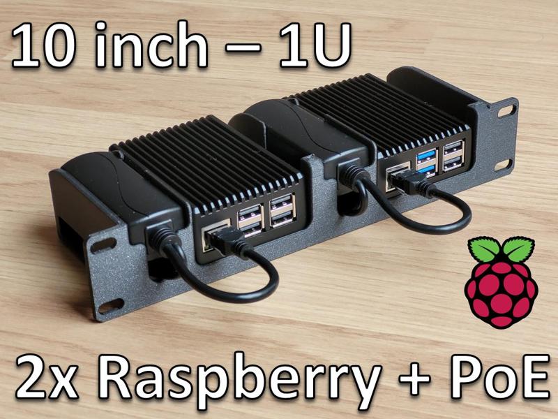 10 inch Rack - 1U - 2 Raspberry (5-4-3) with PoE