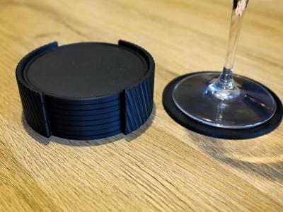 Elegant coaster set for 8 glasses with holder