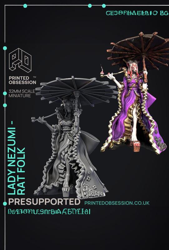 Lady Nezumi - Rat Folk Guild Leader - PRESUPPORTED - Illustrated and Stats - 32mm scale