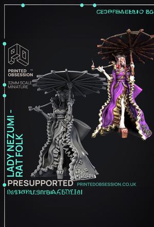 Lady Nezumi - Rat Folk Guild Leader - PRESUPPORTED - Illustrated and Stats - 32mm scale