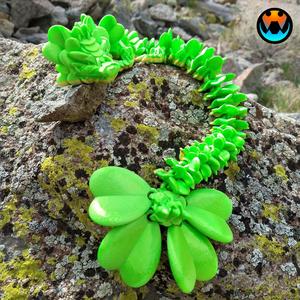 Lucky Clover Dragon, St. Patrick’s Day Articulating Flexi Wiggle Pet, Print in Place, Fantasy Shamrock Dragon
