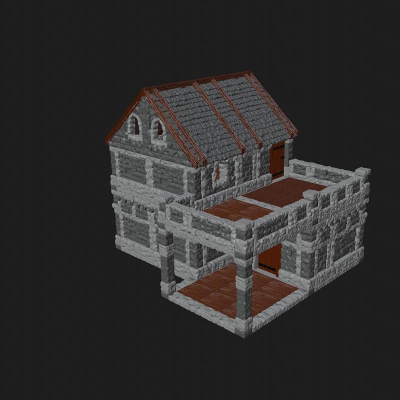 STL fantasy medieval stone houses for tabletop games 28mm scale