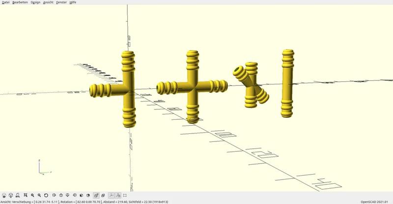 pipe connector  / Schlauchverbinder / anpassbares / customizable OpenSCAD- Script