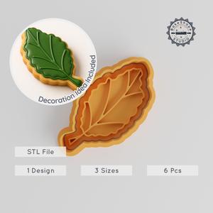 Leaf Shape Cutter & Stamp Set, 3 Sizes, Perfect for Cookies & Fondant, Nature Leaf Design, 6-Piece Collection PRODUCT_1014