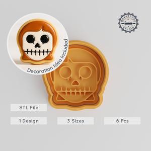 Skull Girl Cutter & Stamp Set, Halloween Cookie & Fondant Decoration, 3 Sizes, Spooky & Horror Design PRODUCT_958