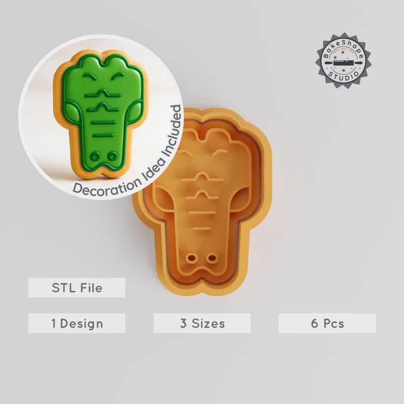 Crocodile Shape Cutter & Stamp Set, Reptile Cookie & Fondant Tool, 3 Sizes, 6 Pieces, Perfect for Baking & Decorating PRODUCT_1276