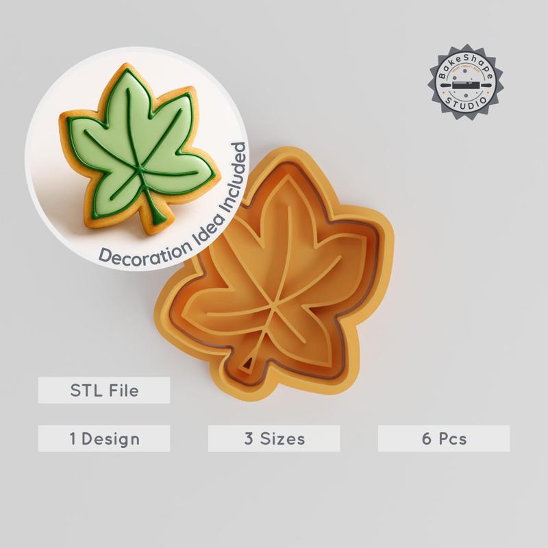 Leaf Shape Cutter & Stamp Set, Botanical Cookie & Fondant Design, Nature & Plant Theme, 3 Sizes, 6 Pieces PRODUCT_1020