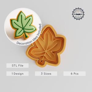 Leaf Shape Cutter & Stamp Set, Botanical Cookie & Fondant Design, Nature & Plant Theme, 3 Sizes, 6 Pieces PRODUCT_1020