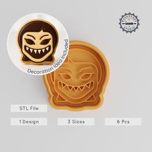 Demon Girl Cookie Cutter & Stamp Set, Scary Face, Halloween Emojis, 3 Sizes S/M/L, Horror Baking Fun PRODUCT_957
