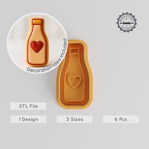 Bottle Shape Cutter & Stamp, Cookie & Fondant Tool, 6-Piece Set, Heart & Celebration Designs, Small to Large Sizes PRODUCT_195