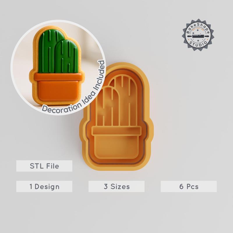 Double Cactus Cookie Cutter & Stamp, Set of 6, Perfect for Fondant, S/M/L, Botanical House Decor PRODUCT_335