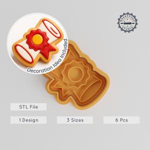 Diploma Cookie Cutter & Stamp, 6-Piece Set, Graduation Scroll, Academic Award, Education, 3 Sizes, S/M/L, Baking Fondant Tool PRODUCT_96