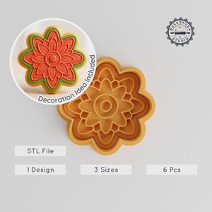 Dahlia Cookie & Fondant Cutter Stamp Set, Flower Bloom Designs, 6 Piece Pack, S/M/L Sizes, Baking & Decorating PRODUCT_387