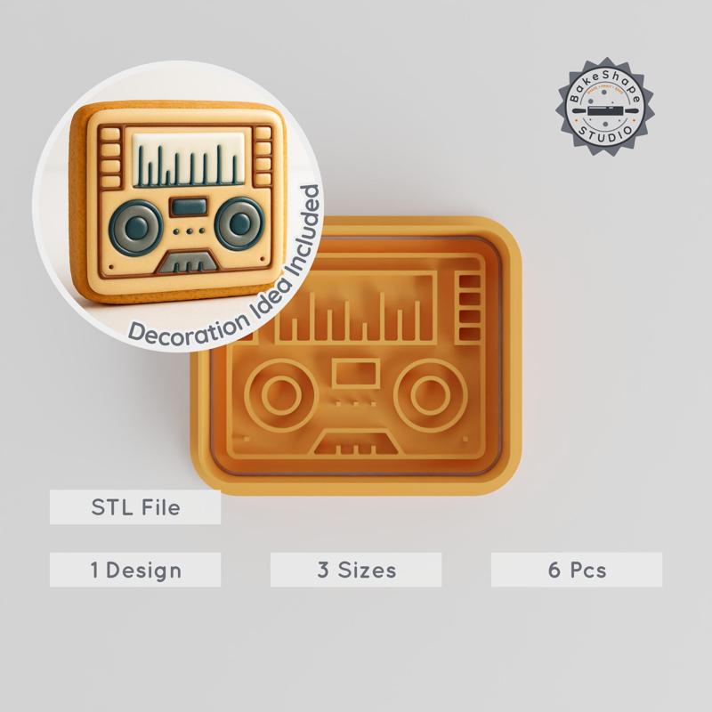 Radio Shape Cutter & Stamp, Perfect for Cookies & Fondant, Music Player, Electronics, S/M/L, 6-Piece Set PRODUCT_2703
