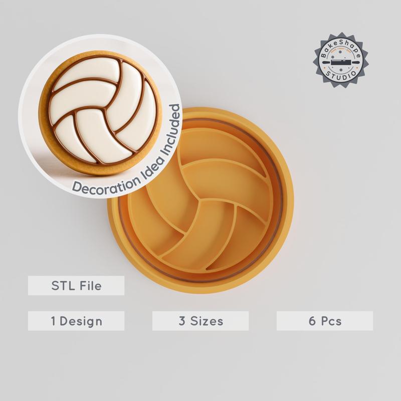 Volleyball Shape Cutter & Stamp Set, Cookie & Fondant Molds, Sport Ball Designs, 3 Sizes S/M/L, 6 Pieces PRODUCT_588
