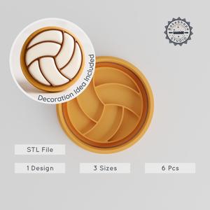 Volleyball Shape Cutter & Stamp Set, Cookie & Fondant Molds, Sport Ball Designs, 3 Sizes S/M/L, 6 Pieces PRODUCT_588