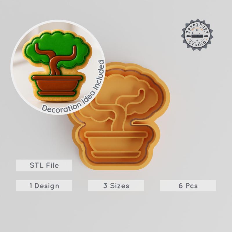 Bonsai Tree Shape Cutter & Stamp, 3 Size Cookie & Fondant Mold Set, Miniature Garden Tree, Indoor Bonsai STL PRODUCT_384