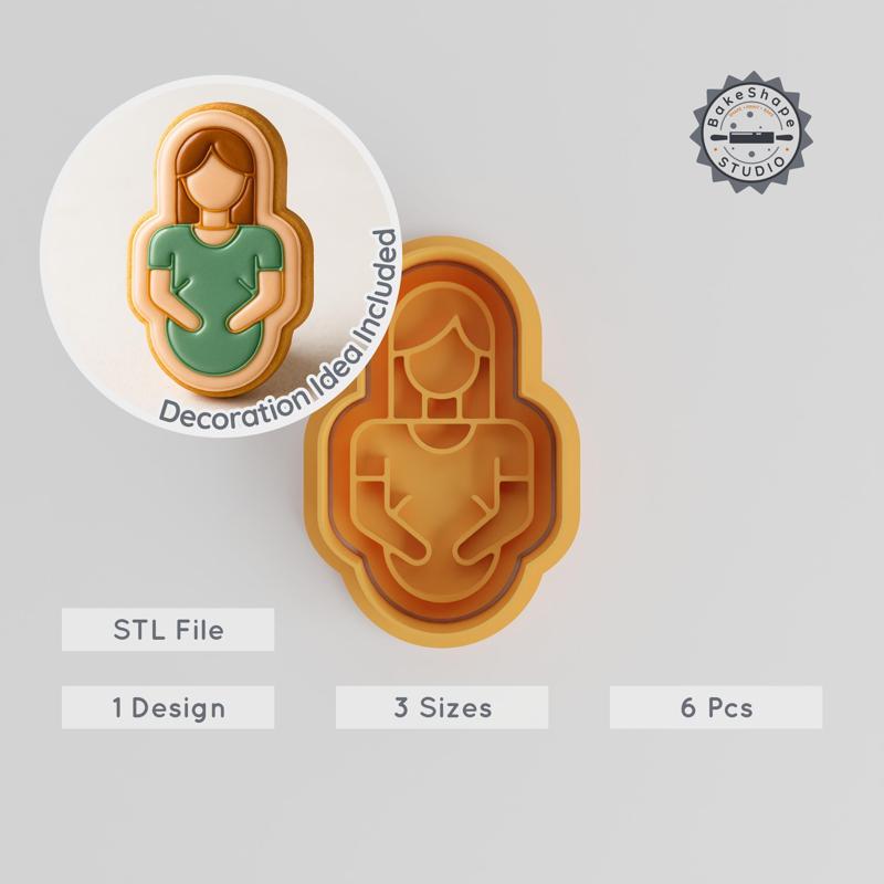 Maternity Shape Cutter & Stamp Set, Cookies & Fondant, S/M/L, Pregnancy, Expecting, Baby Bump, 6 Piece Collection PRODUCT_44