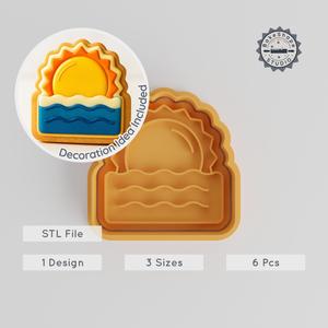 Sunrise Ocean Shape Cutter & Stamp Set, Ocean-Themed Cookie & Fondant Decor, 3 Sizes, 6 Pieces PRODUCT_1149