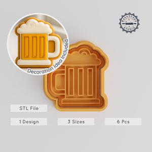 Beers Shape Cutter & Stamp Set, Cookie & Fondant Tools, Beer Mug, Party Drink, Pub Pint, S/M/L Sizes PRODUCT_1278