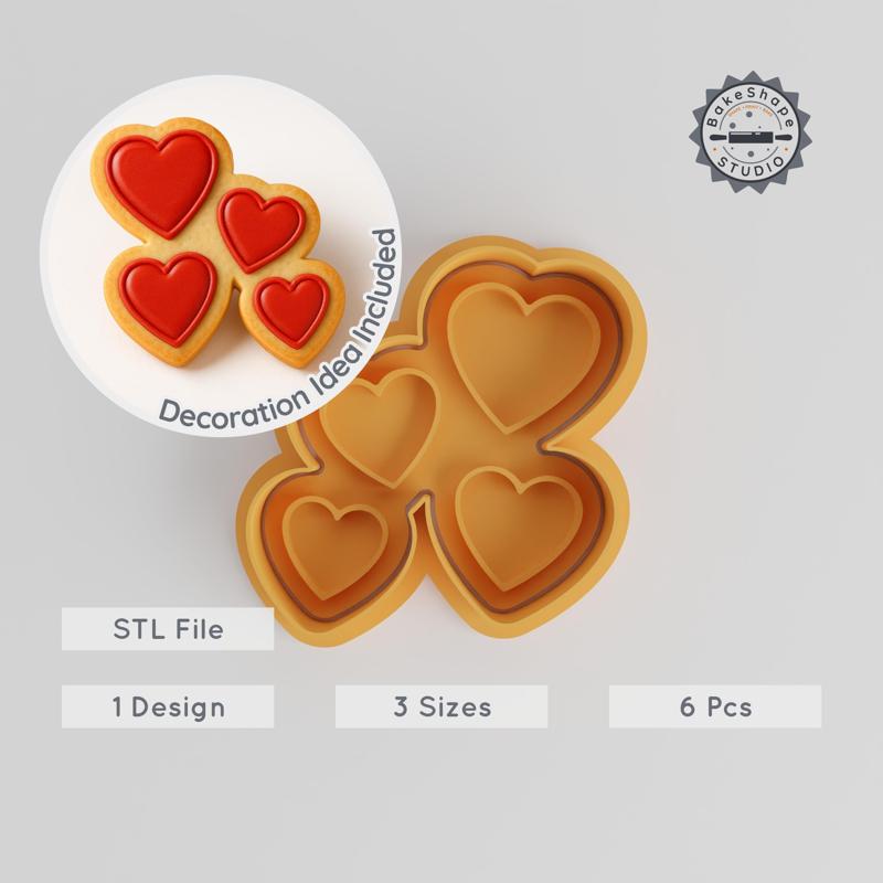 Heart Shape Cutter & Stamp Set, 6 Pieces, Ideal for Cookies & Fondant, Sizes S/M/L PRODUCT_208